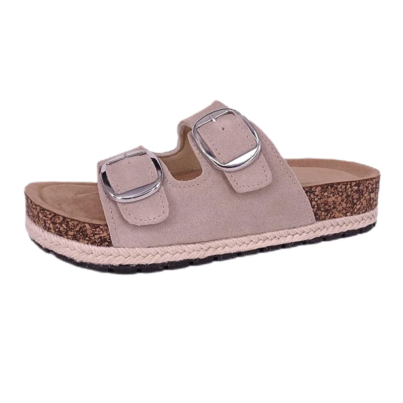 Ramie Sole-voetbedsandalen voor dames met dubbele gesp
