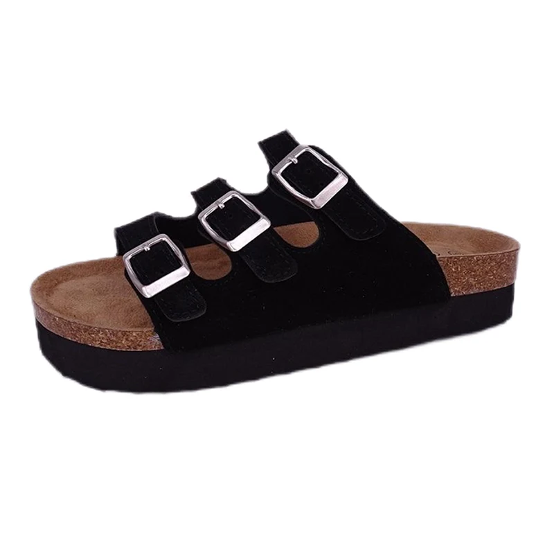 Echte suède platformsandalen voor dames met 3 bandjes