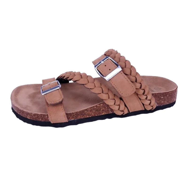 Damesgebreide sandalen met gevlochten voetbed